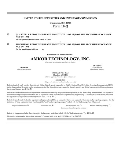Vorschaubild Amkor Technology
 Quartalsbericht 2014-q1
