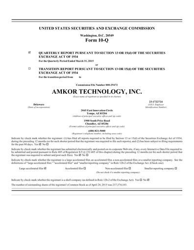 Vorschaubild Amkor Technology
 Quartalsbericht 2015-q1