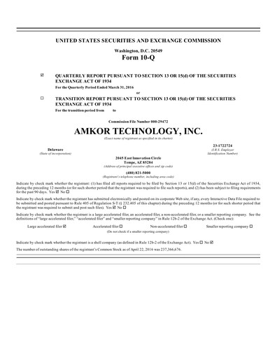 Vorschaubild Amkor Technology
 Quartalsbericht 2016-q1