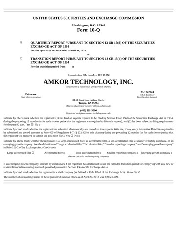 Vorschaubild Amkor Technology
 Quartalsbericht 2018-q1