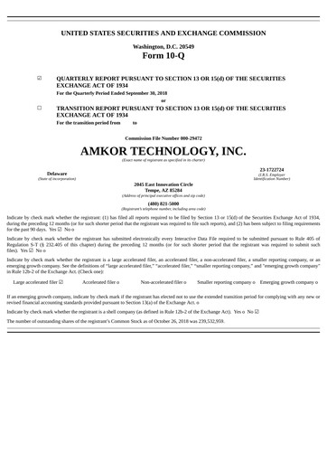 Vorschaubild Amkor Technology
 Quartalsbericht 2018-q3