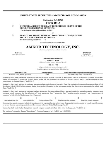 Vorschaubild Amkor Technology
 Quartalsbericht 2022-q2