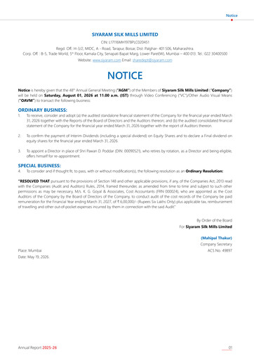 Thumbnail Siyaram Silk Mills
 Annual Report 2025-2026