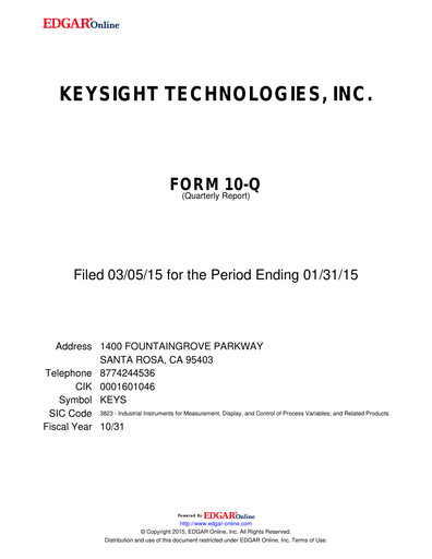 Thumbnail Keysight Quarterly Report 2015-q1