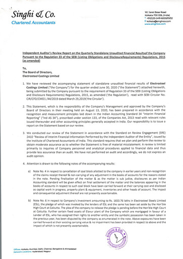 Vorschaubild Electrosteel Castings
 Quartalsbericht 2020-q1