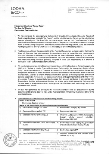 Vorschaubild Electrosteel Castings
 Quartalsbericht 2025-q1