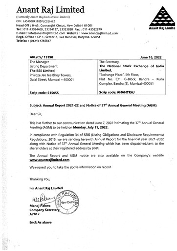 Thumbnail Anant Raj Annual Report 2021-2022