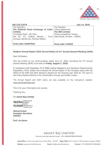 Thumbnail Anant Raj Annual Report 2025-2026