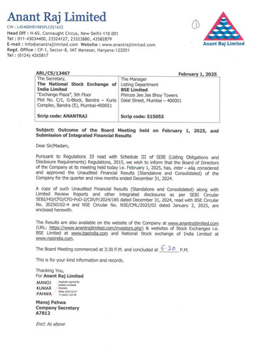 Thumbnail Anant Raj Quarterly Report 2024-q3