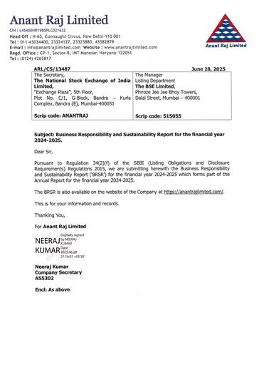 Thumbnail Anant Raj Sustainability Report 2024-2025