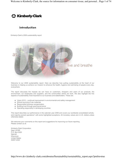 Thumbnail Kimberly-Clark Sustainability Report 2006