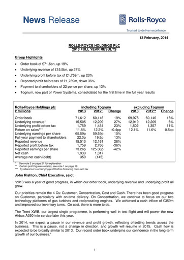 Thumbnail Rolls-Royce Holdings Financial Statement 2013
