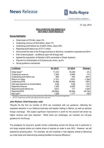 Thumbnail Rolls-Royce Holdings Financial Statement 2014-h1