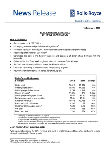 Thumbnail Rolls-Royce Holdings Financial Statement 2014