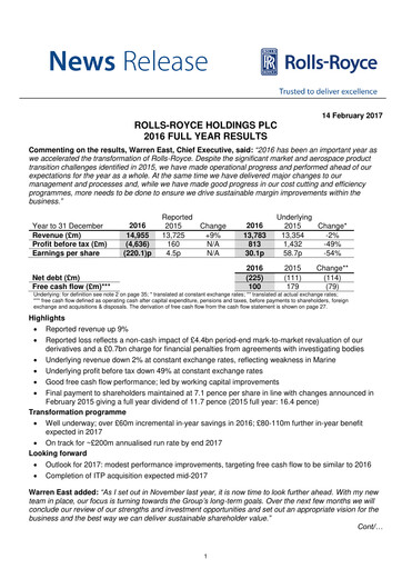Thumbnail Rolls-Royce Holdings Financial Statement 2016