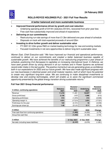 Thumbnail Rolls-Royce Holdings Financial Statement 2021