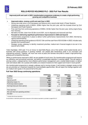 Thumbnail Rolls-Royce Holdings Financial Statement 2022