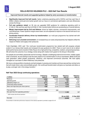 Thumbnail Rolls-Royce Holdings Financial Statement 2023-h1