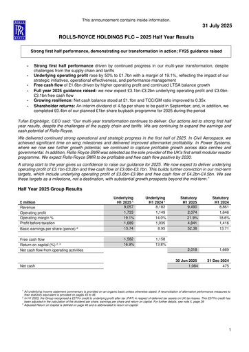 Thumbnail Rolls-Royce Holdings Financial Statement 2025-h1