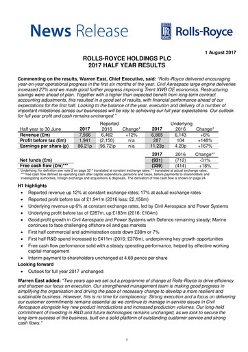 Thumbnail Rolls-Royce Holdings Half-year Report 2017-h1