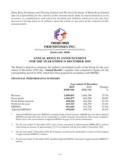 Thumbnail FriendTimes Financial Report 2019