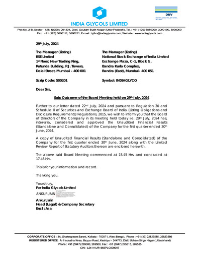 Thumbnail India Glycols Quarterly Report 2024-q1
