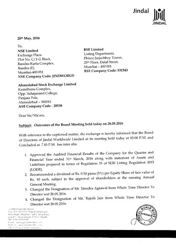 Thumbnail Jindal Worldwide
 Financial Report 2015-2016