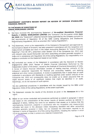 Miniature Jindal Worldwide
 Rapport trimestriel 2025-q1