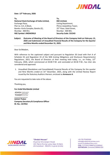 Miniature Jindal Worldwide
 Rapport trimestriel 2025-q3