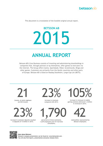 Thumbnail Betsson AB Annual Report 2015