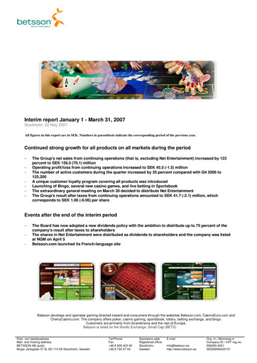 Thumbnail Betsson AB Quarterly Report 2007-q1