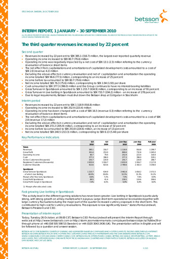 Thumbnail Betsson AB Quarterly Report 2010-q3