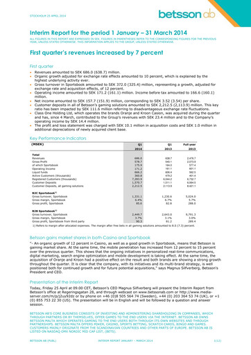 Thumbnail Betsson AB Quarterly Report 2014-q1