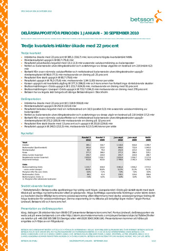 Thumbnail Betsson AB Quarterly Report 2010-q3