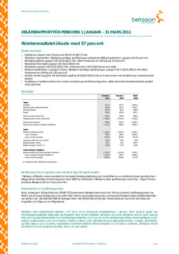 Thumbnail Betsson AB Quarterly Report 2011-q1