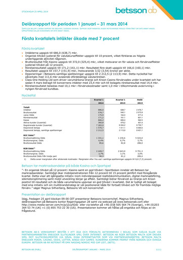 Thumbnail Betsson AB Quarterly Report 2014-q1
