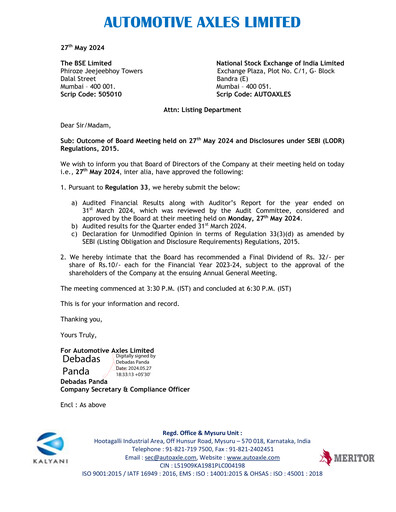 Thumbnail Automotive Axles Financial Report 2023-2024