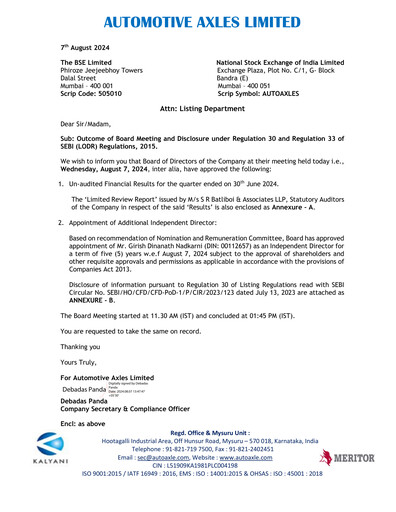 Thumbnail Automotive Axles Quarterly Report 2024-q1