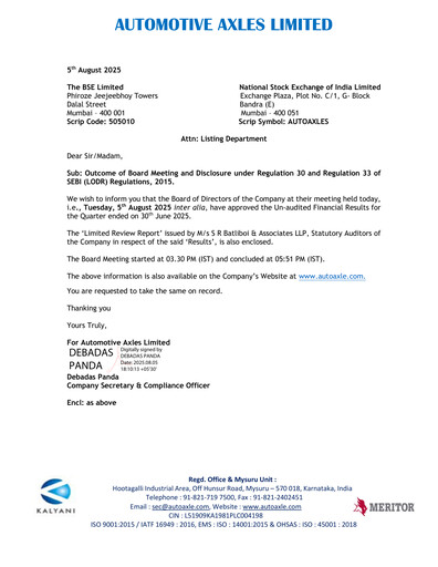 Thumbnail Automotive Axles Quarterly Report 2025-q1