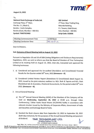 Miniature Time Technoplast Rapport trimestriel 2022-q1