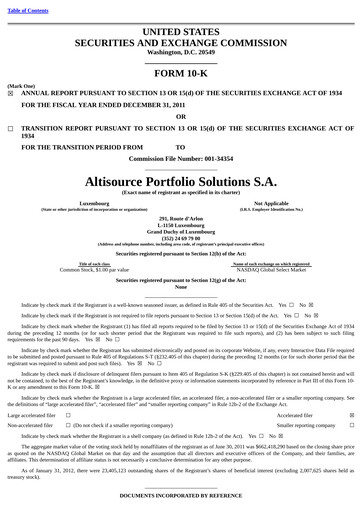 Miniature Altisource Portfolio
 Rapport annuel 2011