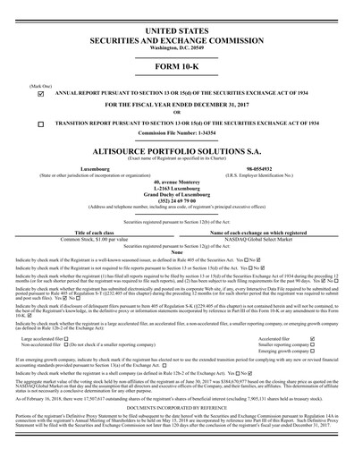 Miniature Altisource Portfolio
 Rapport annuel 2017