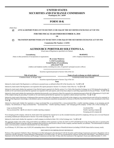 Miniature Altisource Portfolio
 Rapport annuel 2018