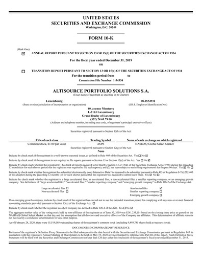 Miniature Altisource Portfolio
 Rapport annuel 2019