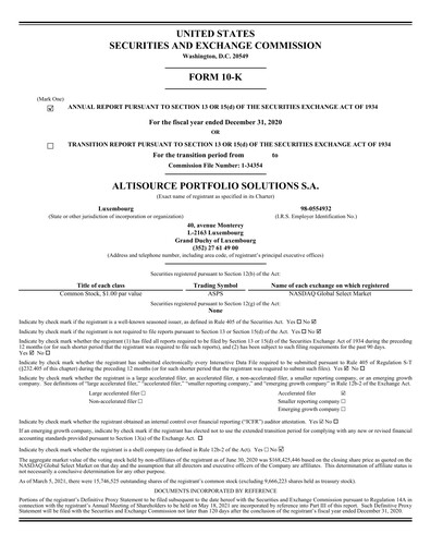 Miniature Altisource Portfolio
 Rapport annuel 2020