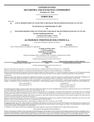 Miniature Altisource Portfolio
 Rapport annuel 2022