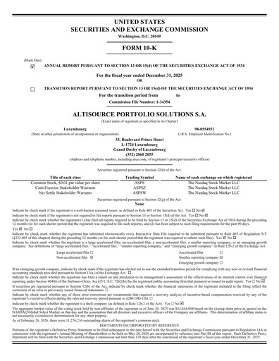 Miniature Altisource Portfolio
 Rapport annuel 2025