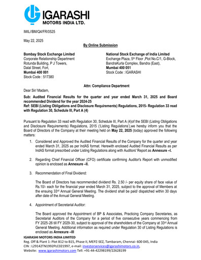 Thumbnail Igarashi Motors India Quarterly Report 2025-q4