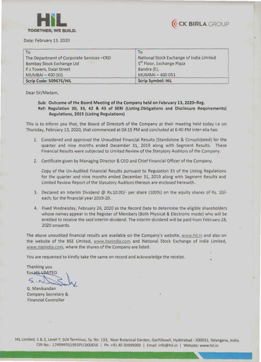 Thumbnail Hyderabad Industries Limited Quarterly Report 2020-q3