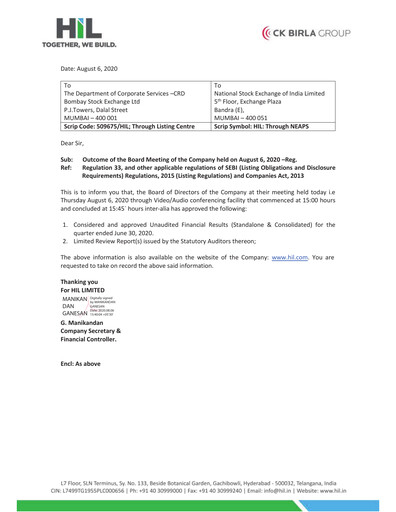 Vorschaubild Hyderabad Industries Limited Quartalsbericht 2021-q1